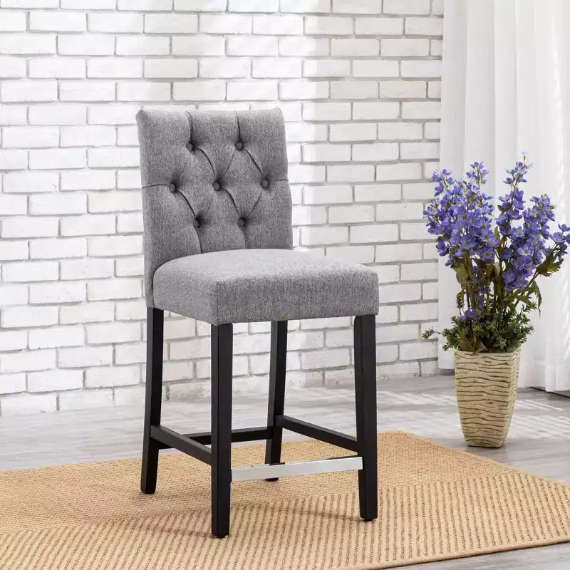 Tabouret de comptoir capitonné en tissu de lin gris de 61 cm