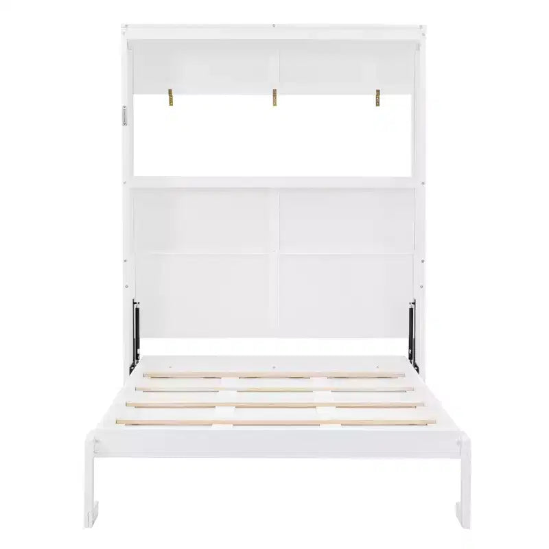 Lit escamotable grand/queen avec étagères intégrées blanc/gris