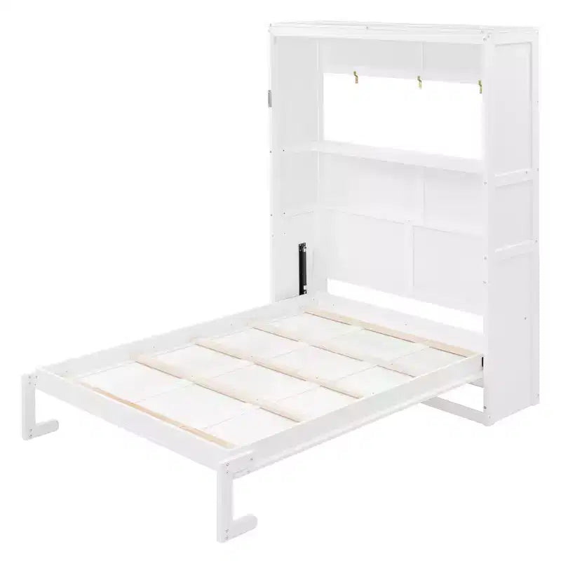 Lit escamotable grand/queen avec étagères intégrées blanc/gris