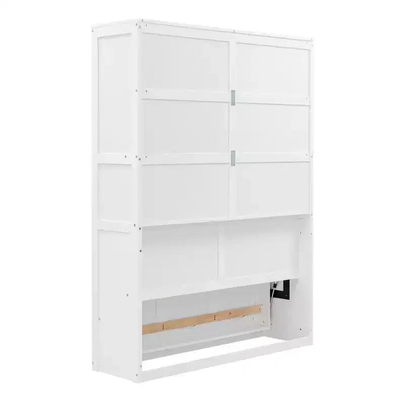 Lit escamotable grand/queen avec étagères intégrées blanc/gris