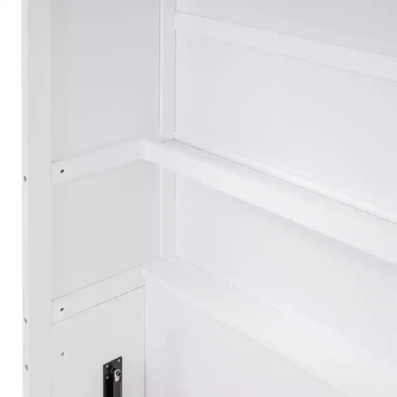 Lit escamotable grand/queen avec étagères intégrées blanc/gris