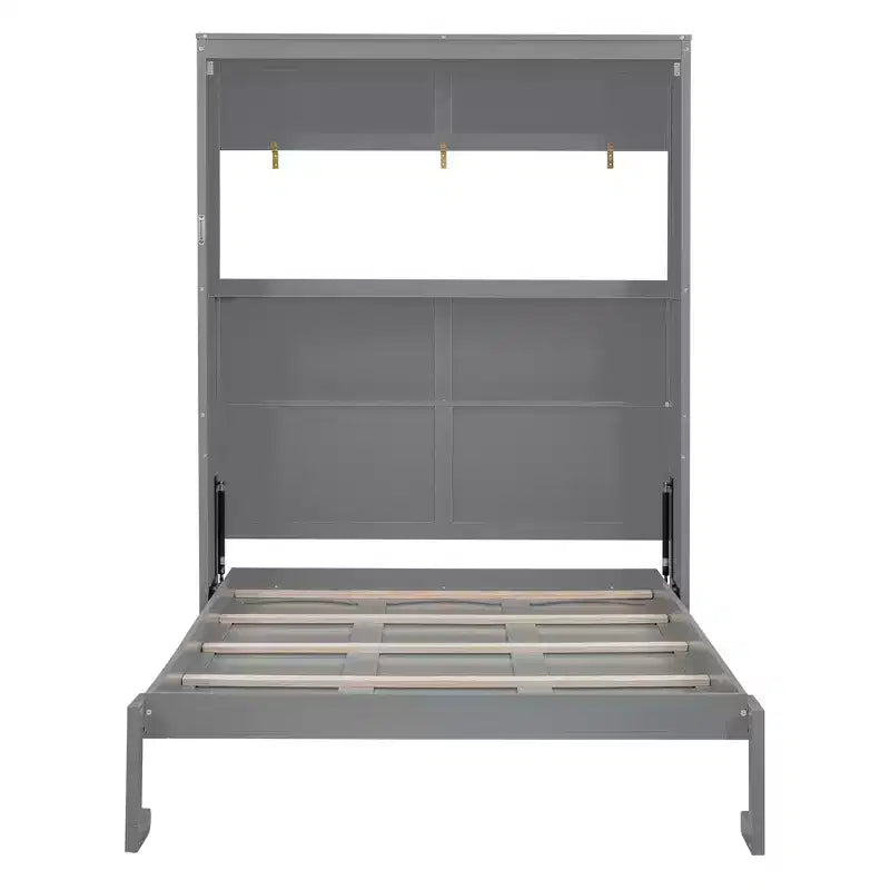 Lit escamotable grand/queen avec étagères intégrées blanc/gris