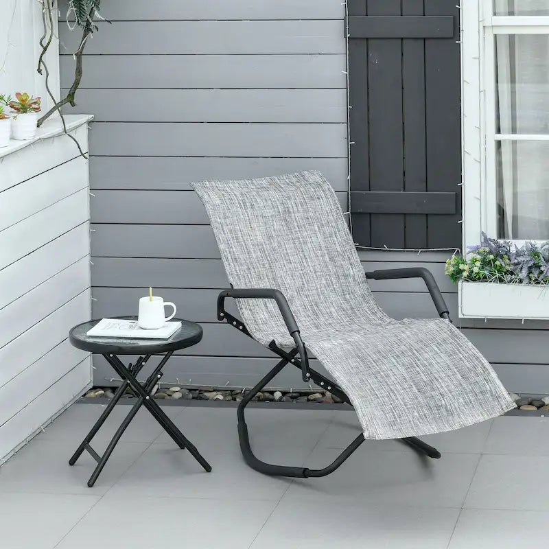 Outsunny Chaise longue de jardin à bascule Zéro Gravité Pliante Inclinable Transat pour Bronzage