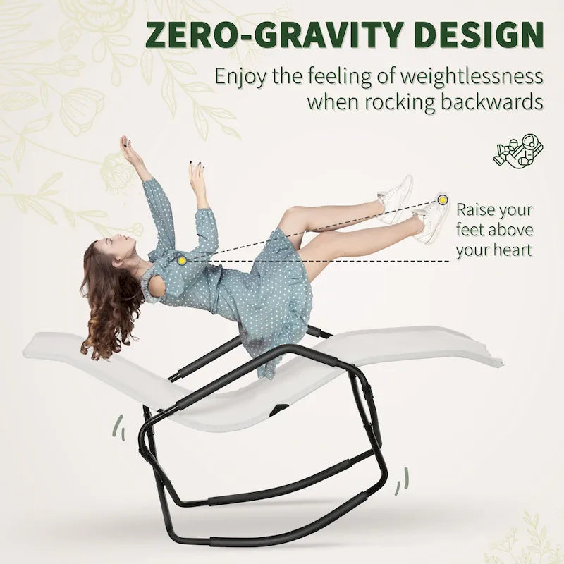 Outsunny Chaise longue de jardin à bascule Zéro Gravité Pliante Inclinable Transat pour Bronzage