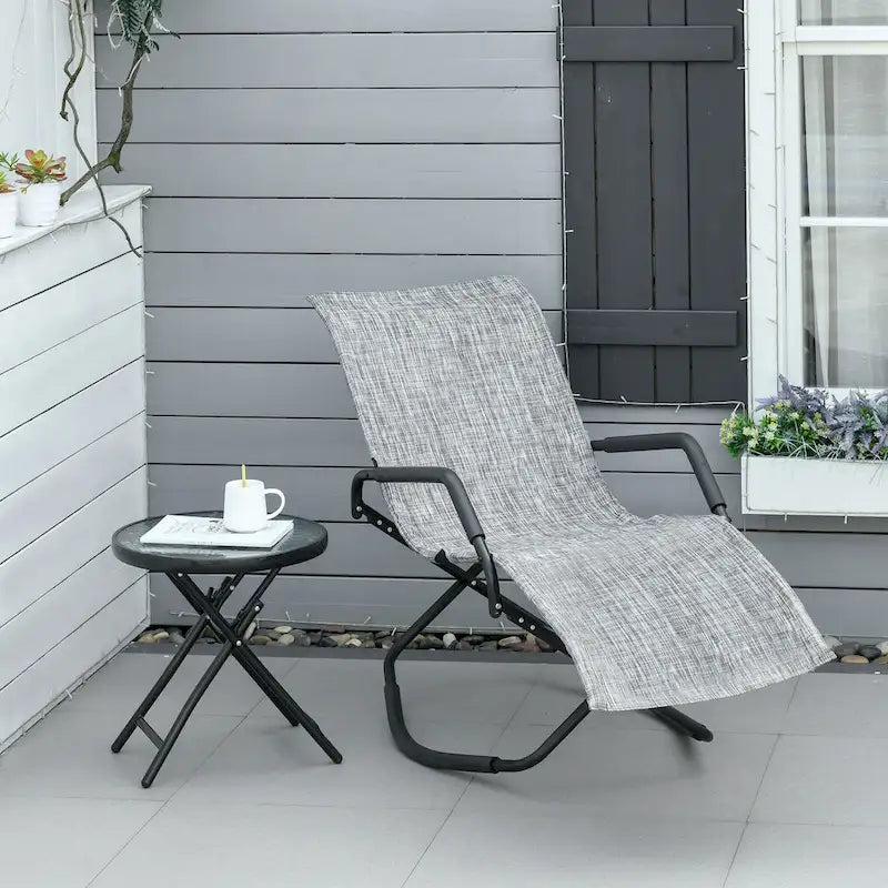 Outsunny Chaise longue de jardin à bascule Zéro Gravité Pliante Inclinable Transat pour Bronzage