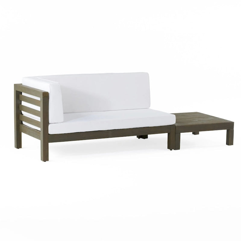 Causeuse d'extérieur Oana en bois d'acacia avec accoudoir gauche et table basse avec coussin par Christopher Knight Home