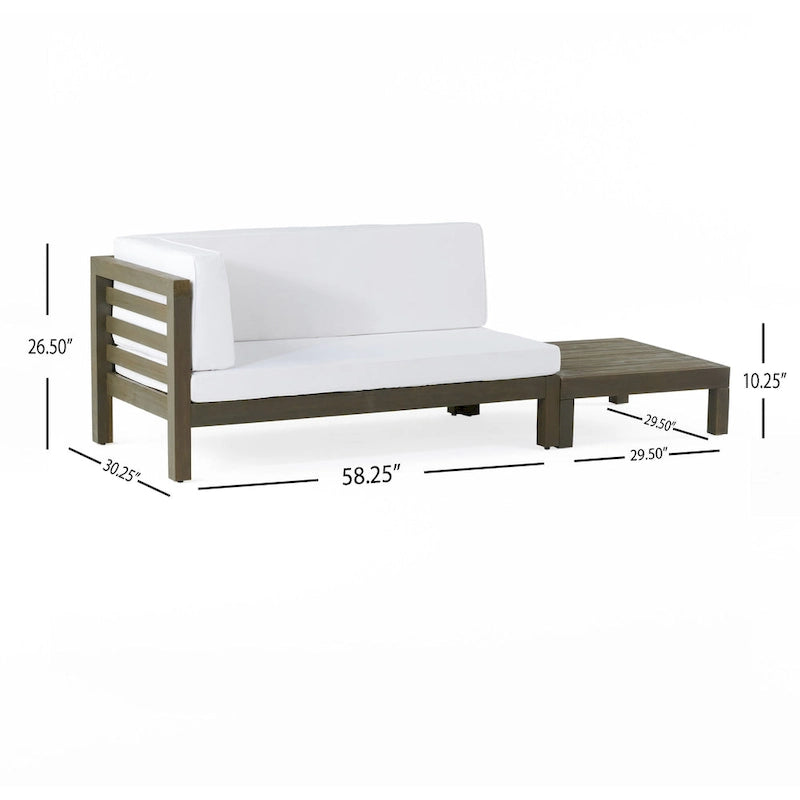Causeuse d'extérieur Oana en bois d'acacia avec accoudoir gauche et table basse avec coussin par Christopher Knight Home