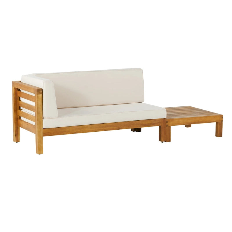 Causeuse d'extérieur Oana en bois d'acacia avec accoudoir gauche et table basse avec coussin par Christopher Knight Home