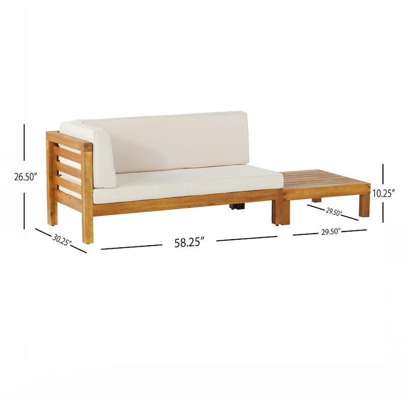 Causeuse d'extérieur Oana en bois d'acacia avec accoudoir gauche et table basse avec coussin par Christopher Knight Home
