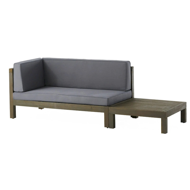 Causeuse d'extérieur Oana en bois d'acacia avec accoudoir gauche et table basse avec coussin par Christopher Knight Home