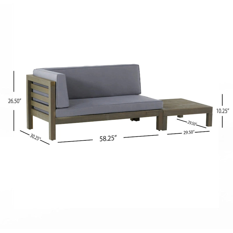 Causeuse d'extérieur Oana en bois d'acacia avec accoudoir gauche et table basse avec coussin par Christopher Knight Home