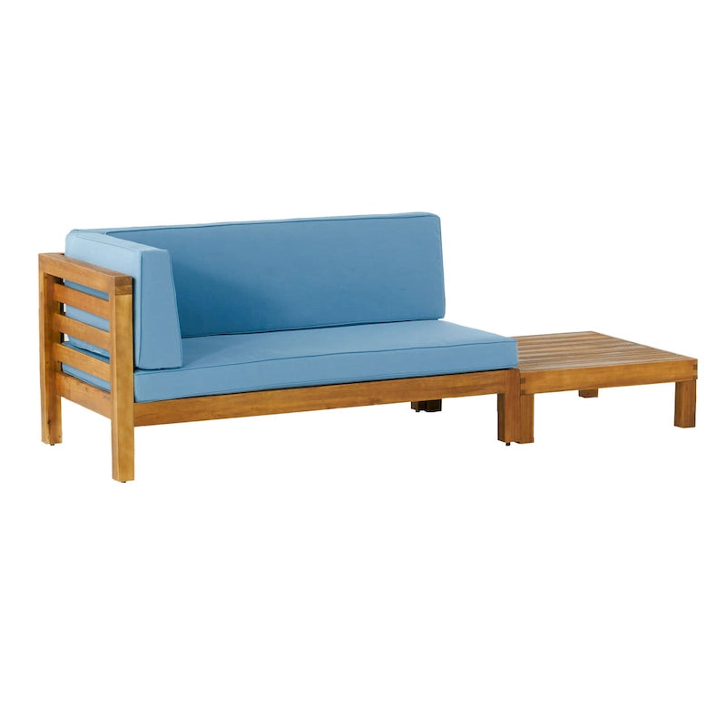 Causeuse d'extérieur Oana en bois d'acacia avec accoudoir gauche et table basse avec coussin par Christopher Knight Home