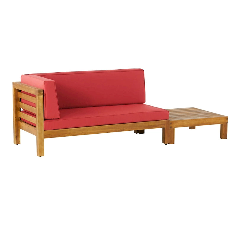 Causeuse d'extérieur Oana en bois d'acacia avec accoudoir gauche et table basse avec coussin par Christopher Knight Home