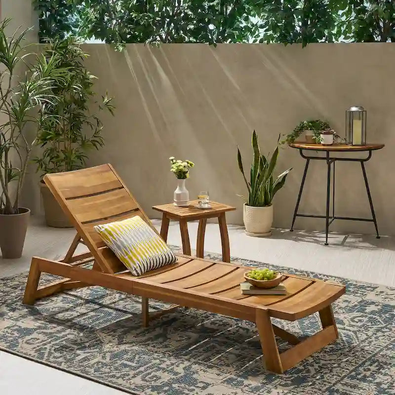 Mahalo Outdoor 2 Piece Acacia Wood Chaise Lounge Set with Side Table by Christopher Knight Home
