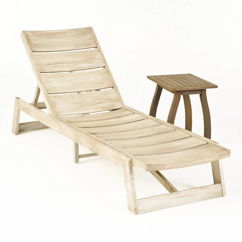 Ensemble de 2 chaises longues en bois d'acacia d'extérieur Mahalo avec table d'appoint de Christopher Knight Home