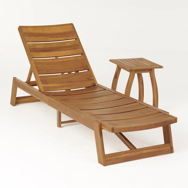 Ensemble de 2 chaises longues en bois d'acacia d'extérieur Mahalo avec table d'appoint de Christopher Knight Home