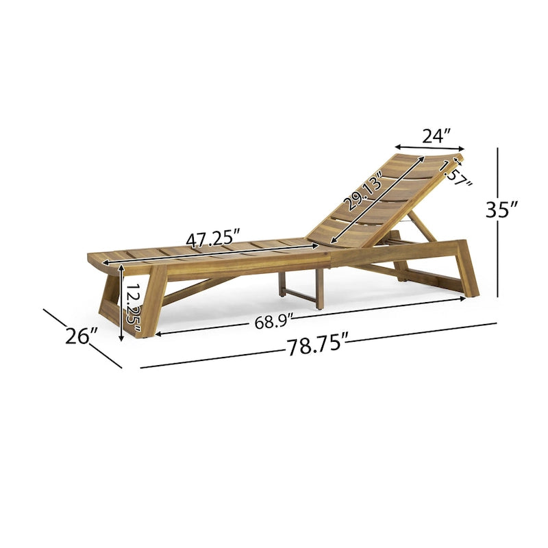 Ensemble de 2 chaises longues en bois d'acacia d'extérieur Mahalo avec table d'appoint de Christopher Knight Home