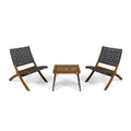 Ensemble de conversation d'extérieur pliable 2 places en bois d'acacia Huntsville avec détails en sangles, par Christopher Knight Home
