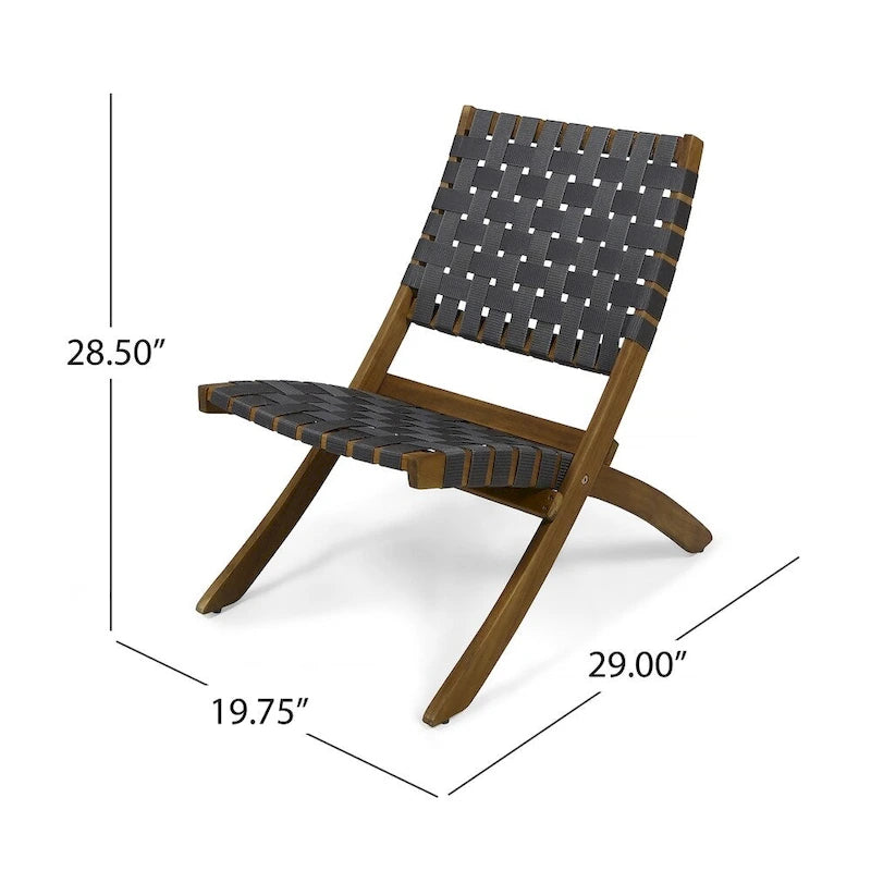 Ensemble de conversation d'extérieur pliable 2 places en bois d'acacia Huntsville avec détails en sangles, par Christopher Knight Home