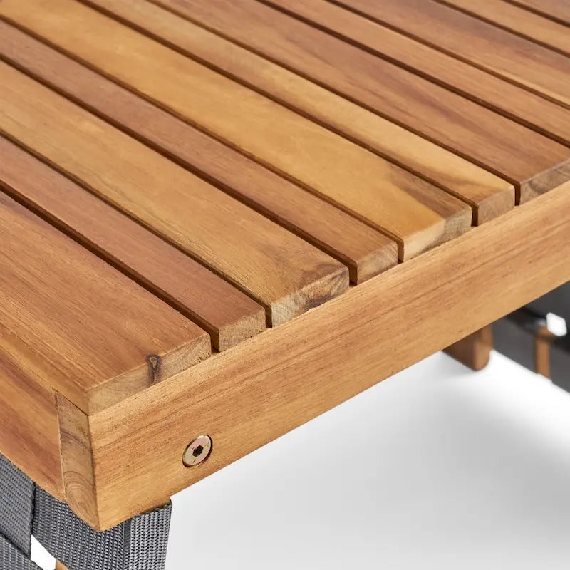 Ensemble de conversation d'extérieur pliable 2 places en bois d'acacia Huntsville avec détails en sangles, par Christopher Knight Home