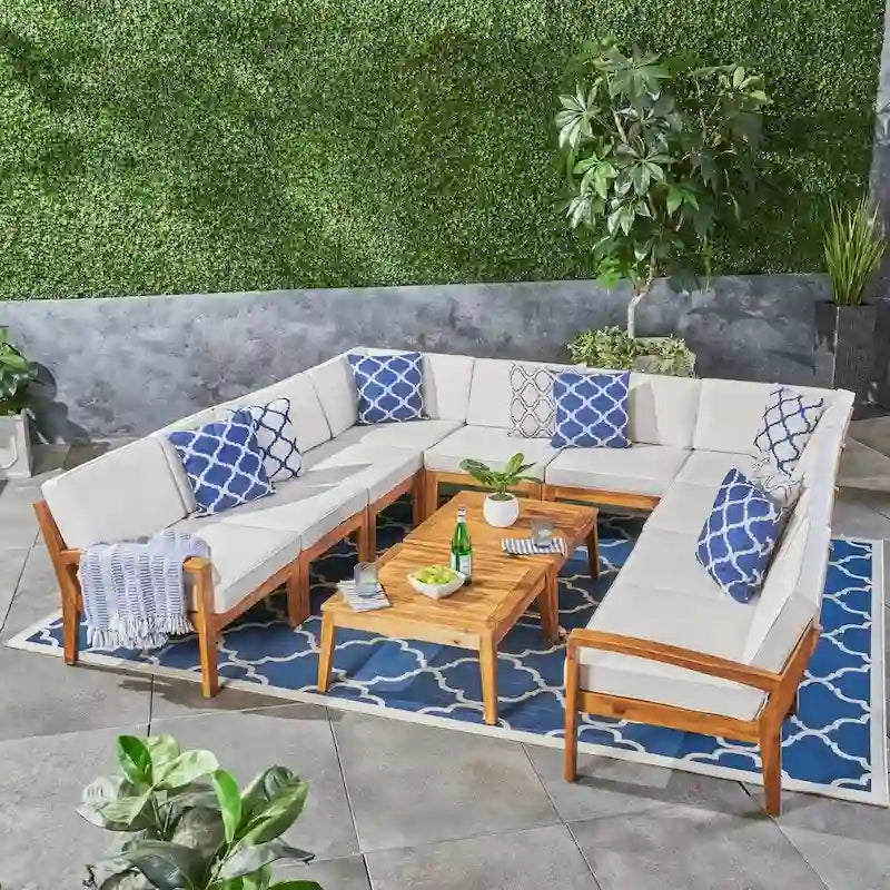 Ensemble de canapé d'angle d'extérieur en acacia 10 places Grenada par Christopher Knight Home