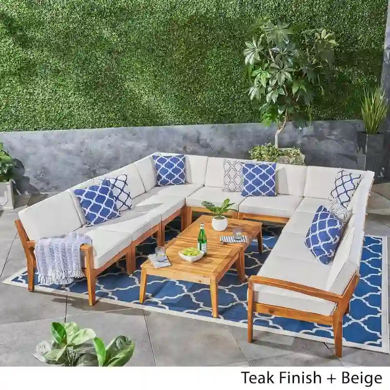 Ensemble de canapé d'angle d'extérieur en acacia 10 places Grenada par Christopher Knight Home