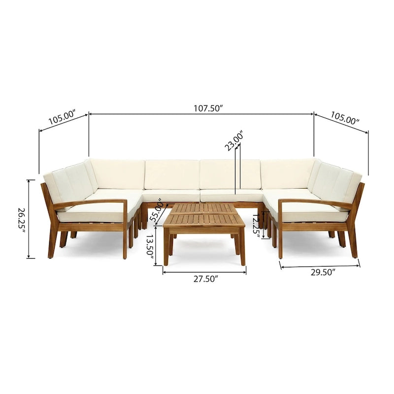 Ensemble de canapé d'angle d'extérieur en acacia 10 places Grenada par Christopher Knight Home