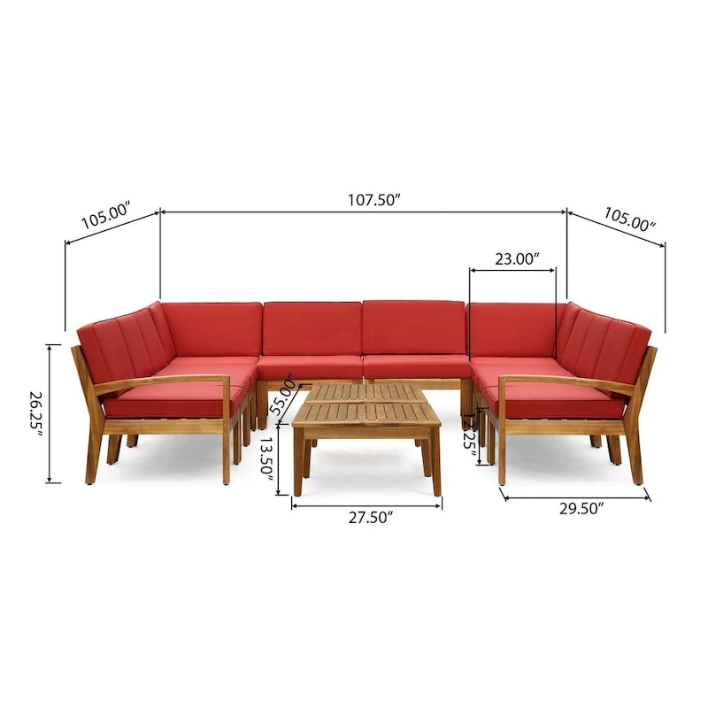 Ensemble de canapé d'angle d'extérieur en acacia 10 places Grenada par Christopher Knight Home