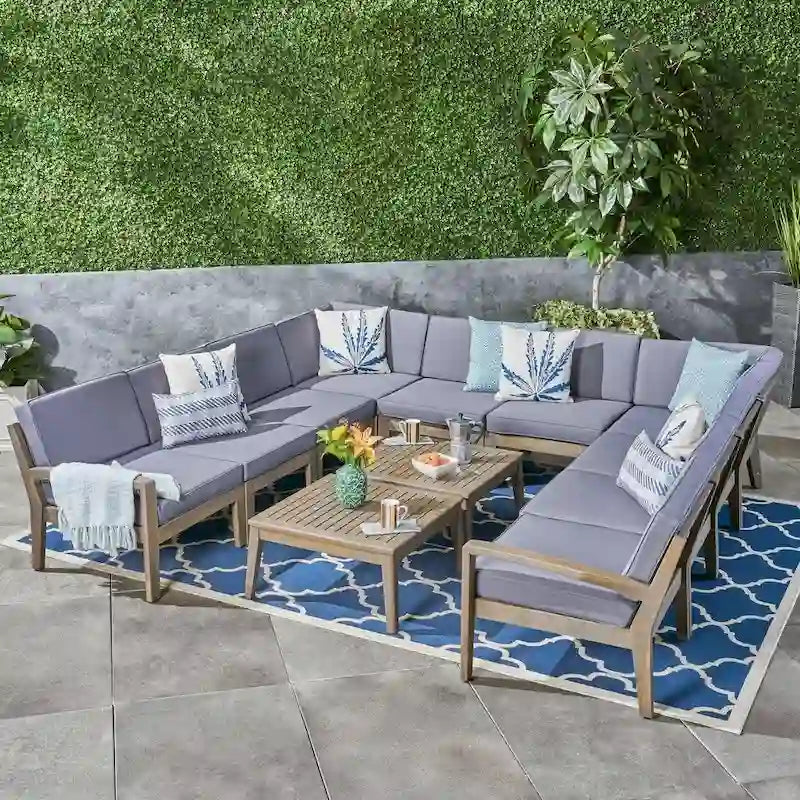 Ensemble de canapé d'angle d'extérieur en acacia 10 places Grenada par Christopher Knight Home