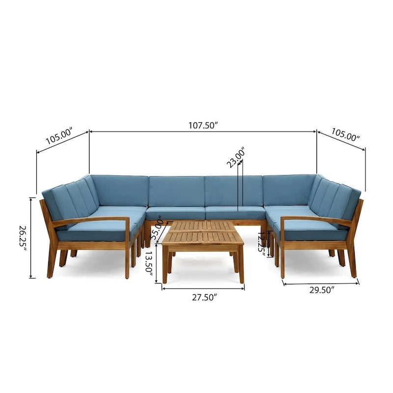 Ensemble de canapé d'angle d'extérieur en acacia 10 places Grenada par Christopher Knight Home
