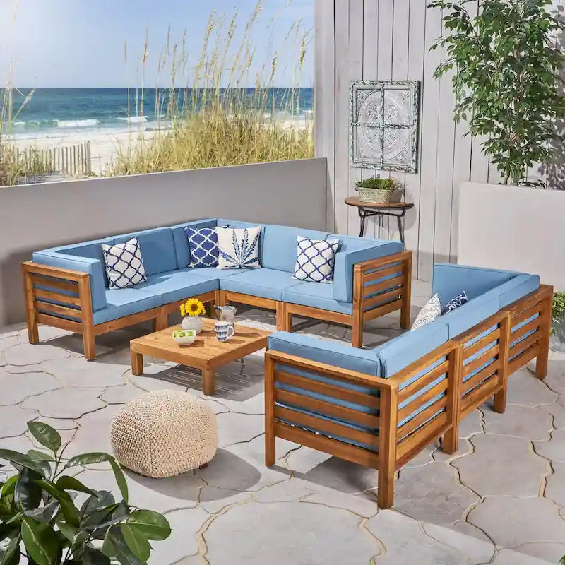 Oana, ensemble de canapés modulaires 9 pièces en bois d'acacia avec table basse, par Christopher Knight Home