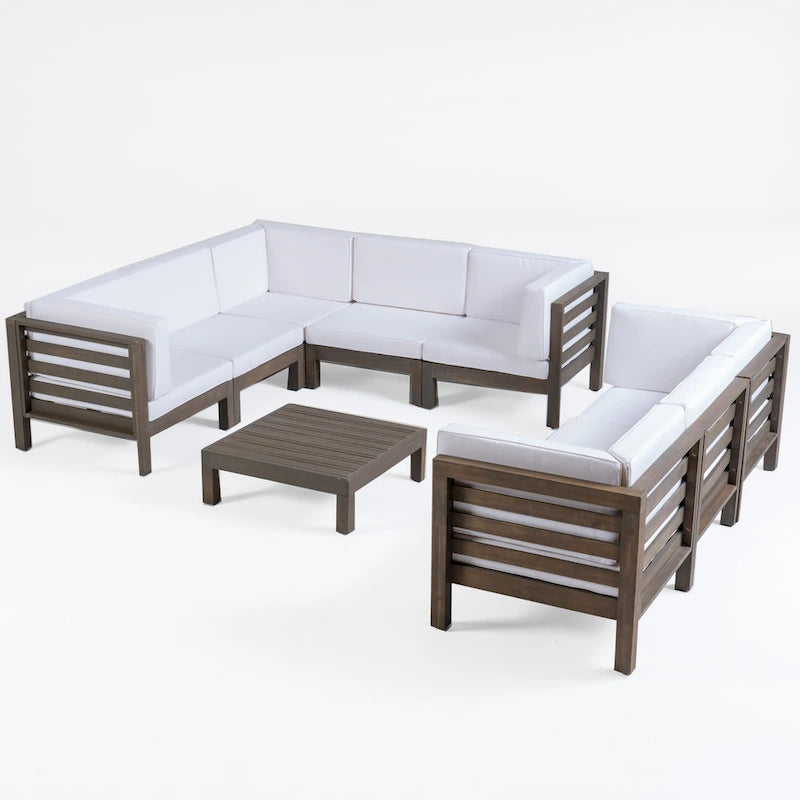 Oana, ensemble de canapés modulaires 9 pièces en bois d'acacia avec table basse, par Christopher Knight Home