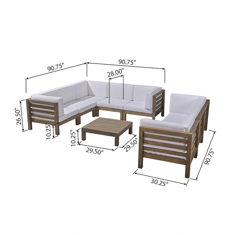 Oana, ensemble de canapés modulaires 9 pièces en bois d'acacia avec table basse, par Christopher Knight Home