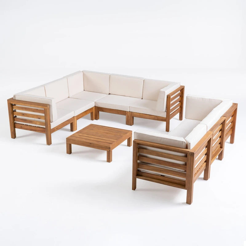 Oana, ensemble de canapés modulaires 9 pièces en bois d'acacia avec table basse, par Christopher Knight Home