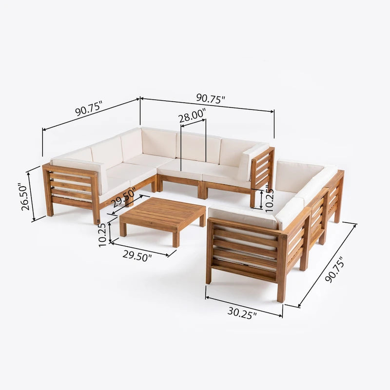 Oana, ensemble de canapés modulaires 9 pièces en bois d'acacia avec table basse, par Christopher Knight Home