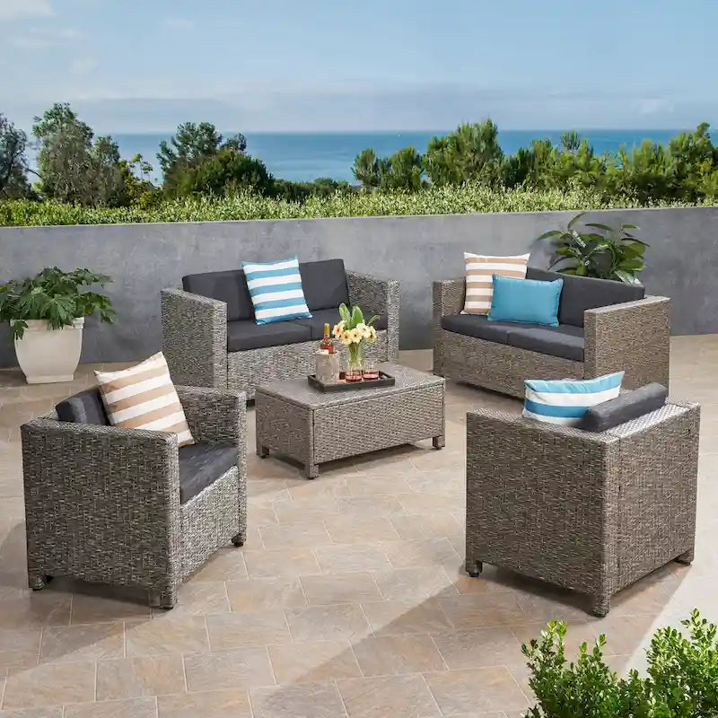 Puerta Wicker/ Iron Outdoor 5-piece Chat Set with Coffee Table by Christopher Knight Home