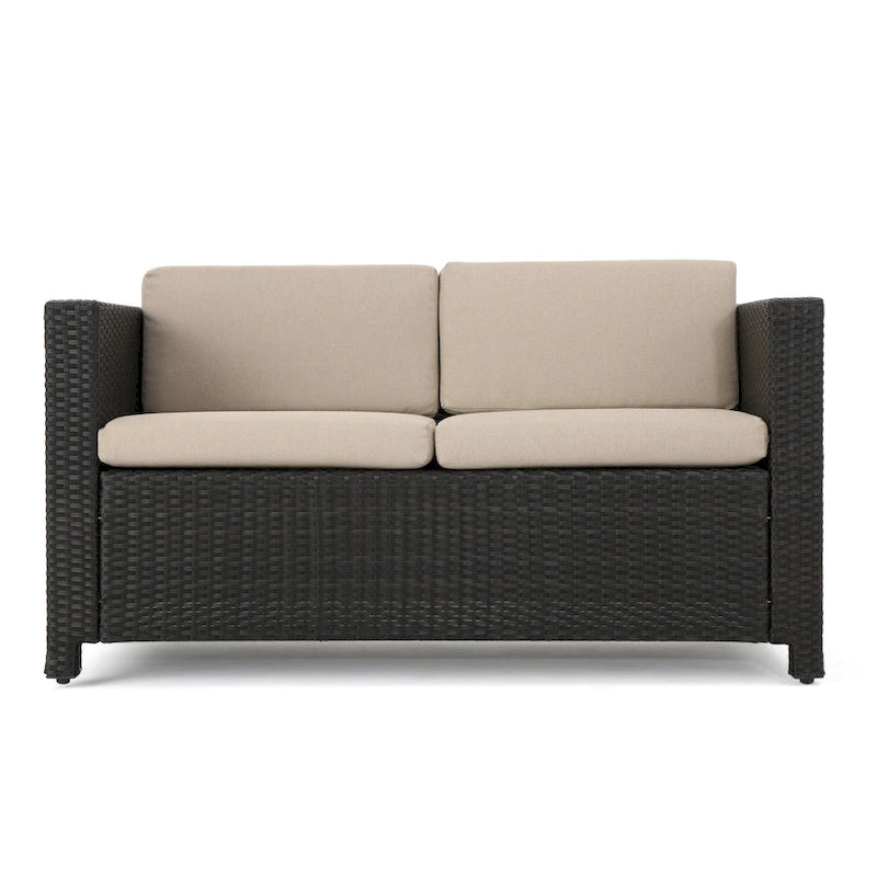 Ensemble de conversation de 5 pièces en osier/fer pour l'extérieur avec table basse par Christopher Knight Home