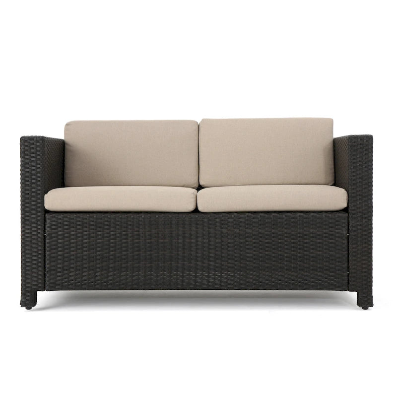 Ensemble de conversation de 5 pièces en osier/fer pour l'extérieur avec table basse par Christopher Knight Home