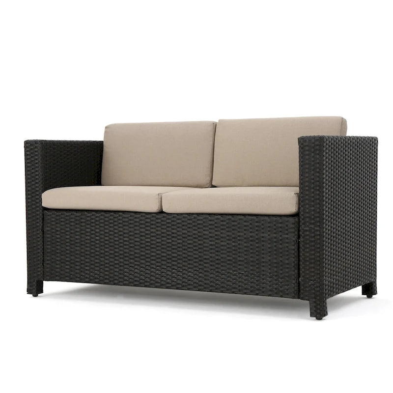 Ensemble de conversation de 5 pièces en osier/fer pour l'extérieur avec table basse par Christopher Knight Home