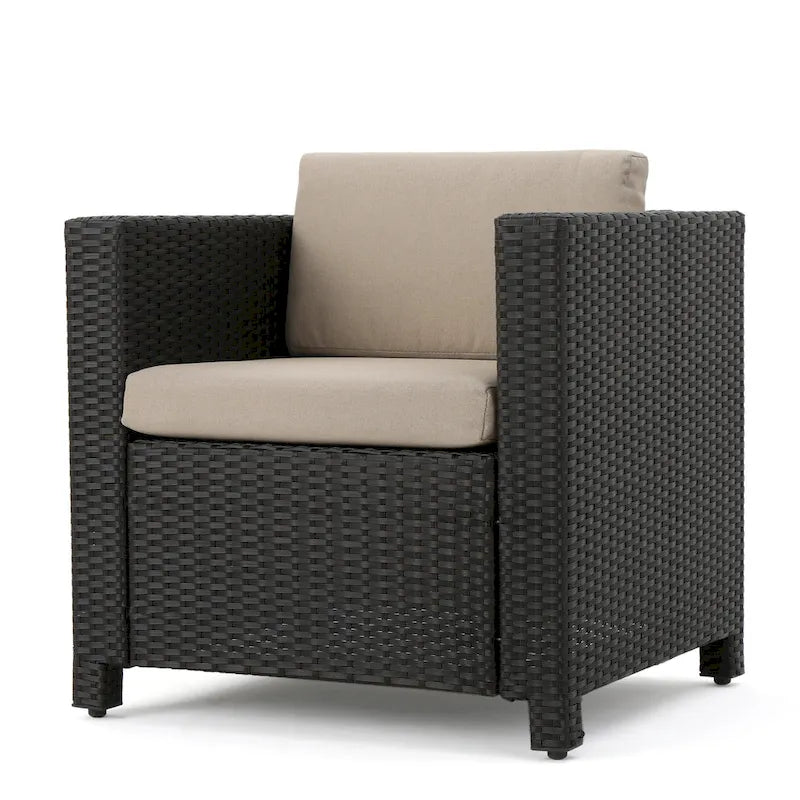 Ensemble de conversation de 5 pièces en osier/fer pour l'extérieur avec table basse par Christopher Knight Home