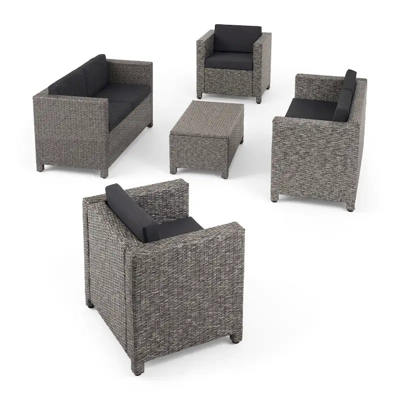 Ensemble de conversation de 5 pièces en osier/fer pour l'extérieur avec table basse par Christopher Knight Home