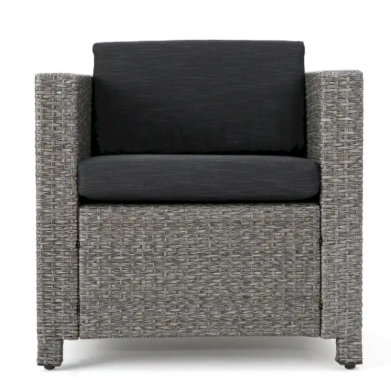 Ensemble de conversation de 5 pièces en osier/fer pour l'extérieur avec table basse par Christopher Knight Home