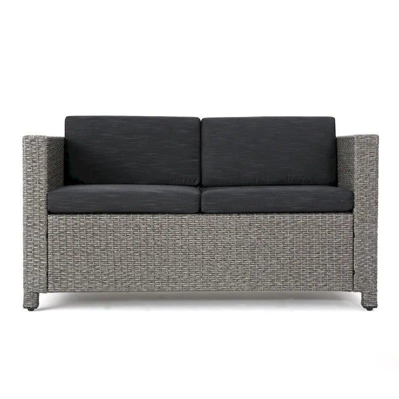 Ensemble de conversation de 5 pièces en osier/fer pour l'extérieur avec table basse par Christopher Knight Home