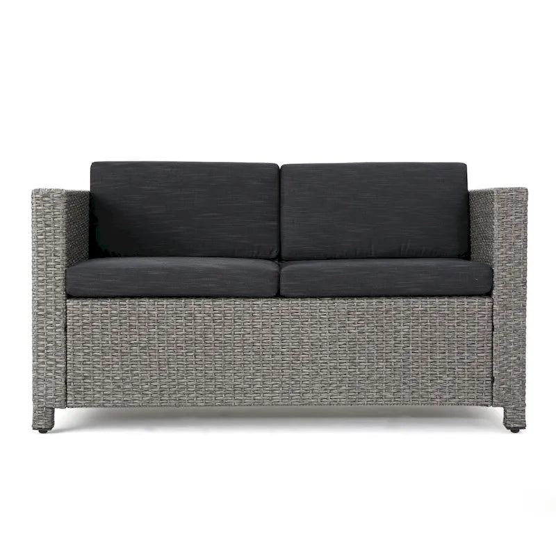 Ensemble de conversation de 5 pièces en osier/fer pour l'extérieur avec table basse par Christopher Knight Home