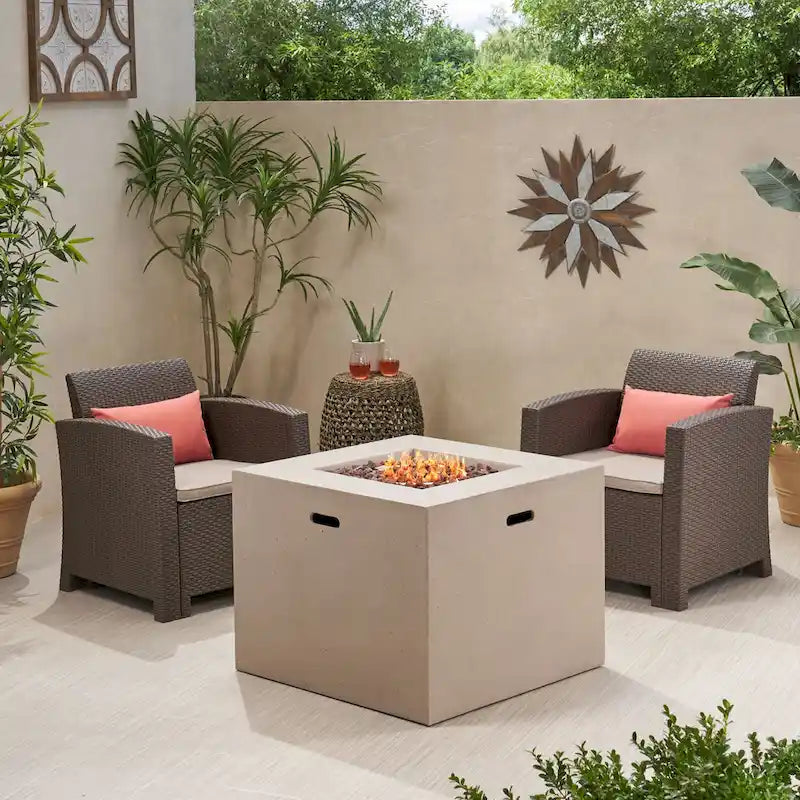 Salon de discussion de jardin 2 places en osier imprimé Houston avec foyer par Christopher Knight Home