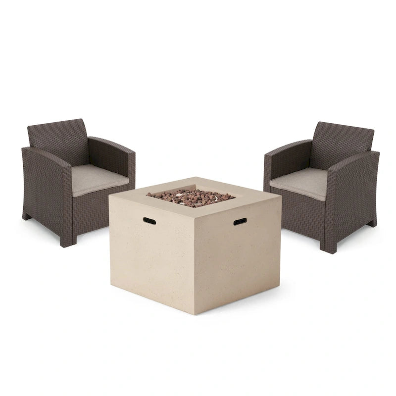 Salon de discussion de jardin 2 places en osier imprimé Houston avec foyer par Christopher Knight Home