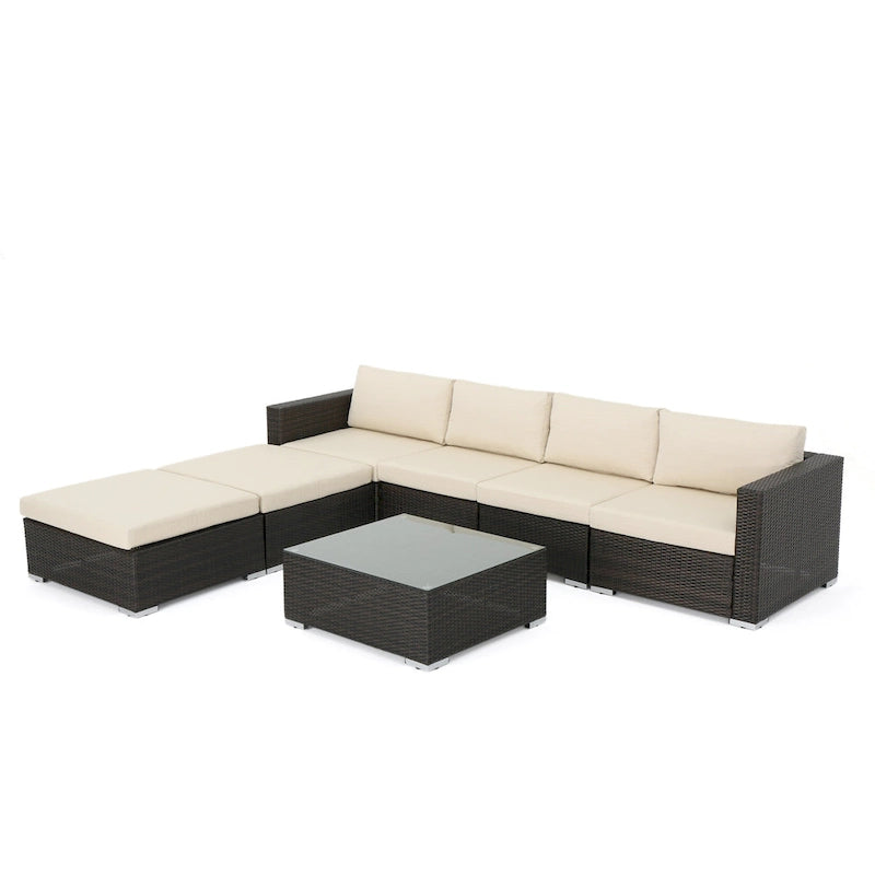Ensemble de canapé d'angle en osier 7 pièces d'extérieur Santa Rosa avec coussins par Christopher Knight Home