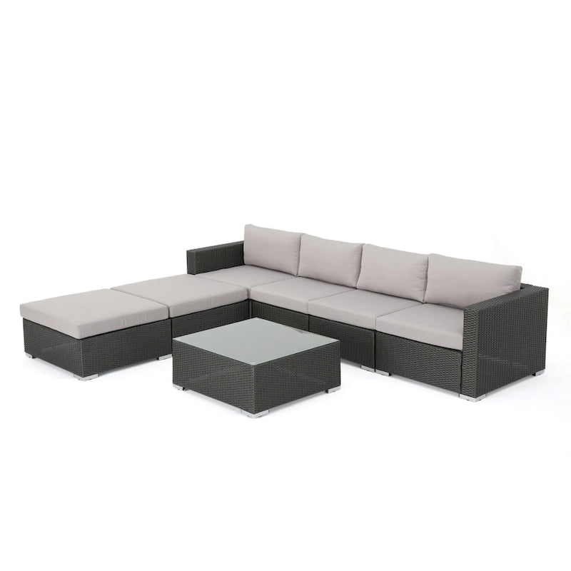 Ensemble de canapé d'angle en osier 7 pièces d'extérieur Santa Rosa avec coussins par Christopher Knight Home