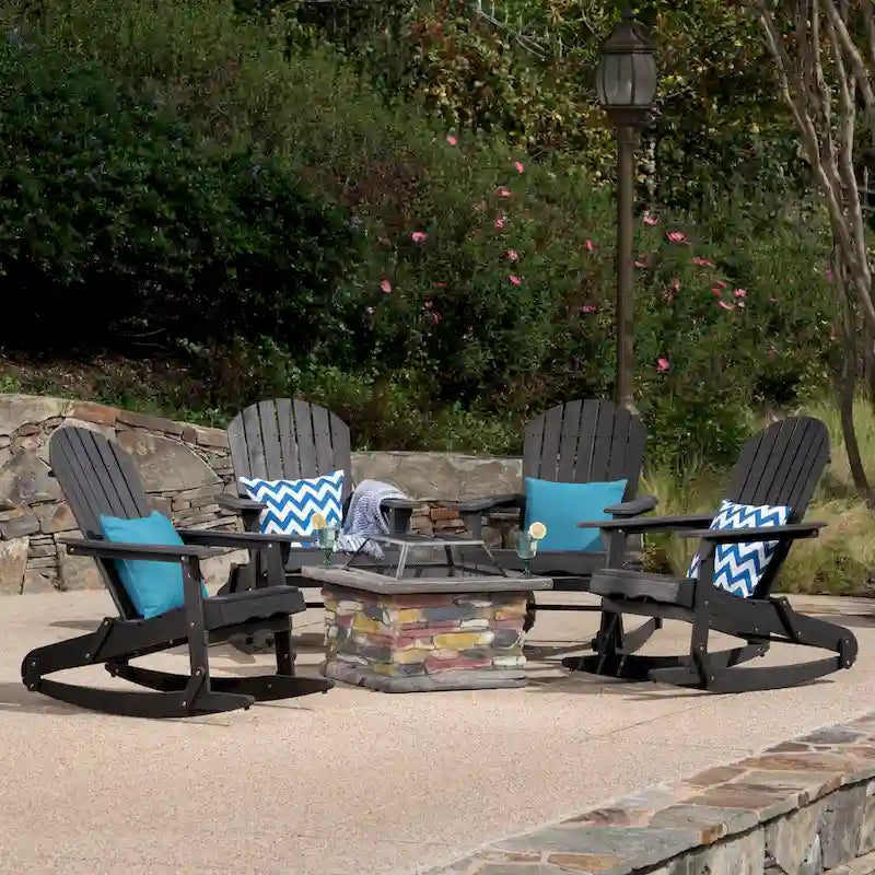 Ensemble de 5 fauteuils à bascule Adirondack d'extérieur avec brasero Marrio de Christopher Knight Home