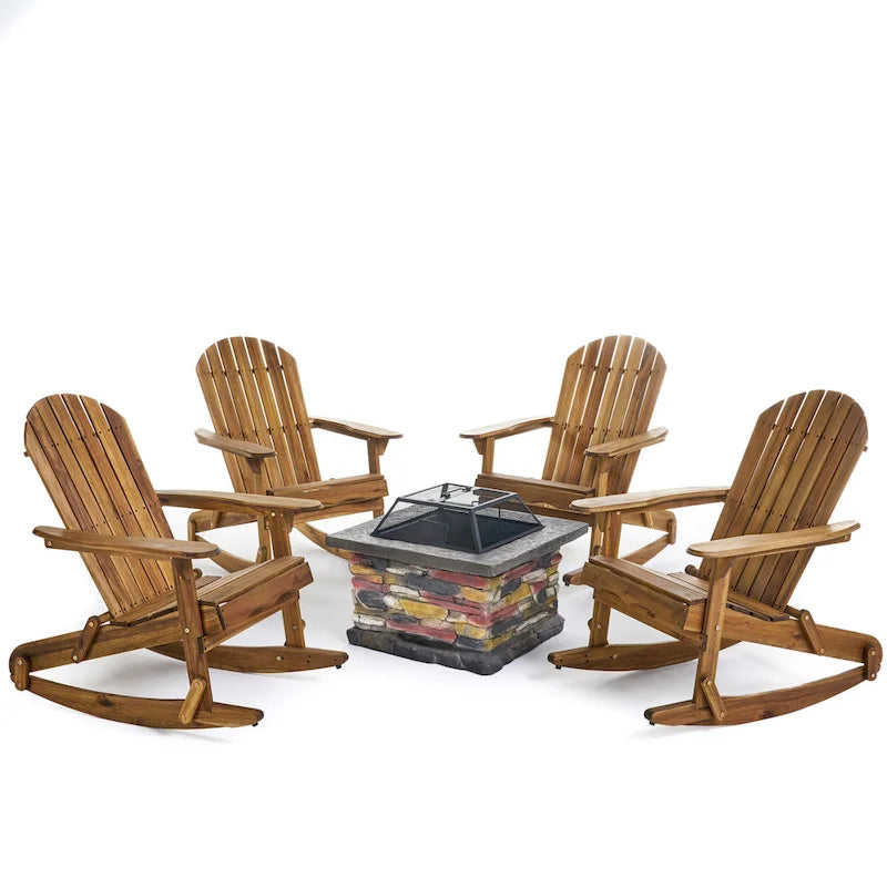 Ensemble de 5 fauteuils à bascule Adirondack d'extérieur avec brasero Marrio de Christopher Knight Home